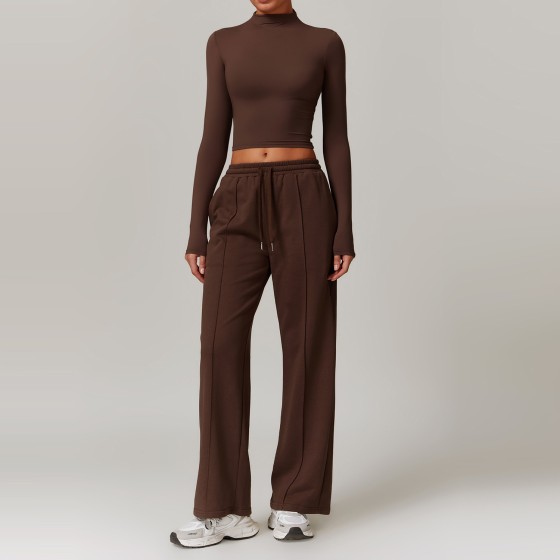 Women's Yoga Long-Sleeve T-Shirt + Wide-Leg Pants Set TZ8933